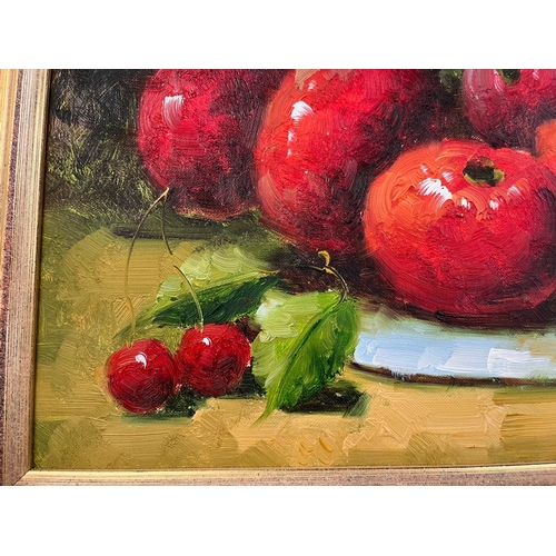 708 - Oil on canvas painting of persimmons signed D. Yang