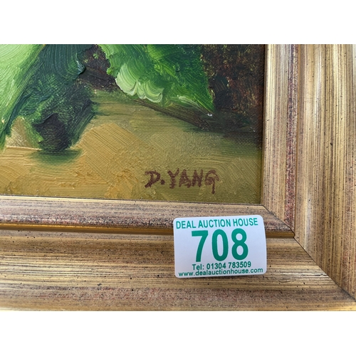 708 - Oil on canvas painting of persimmons signed D. Yang