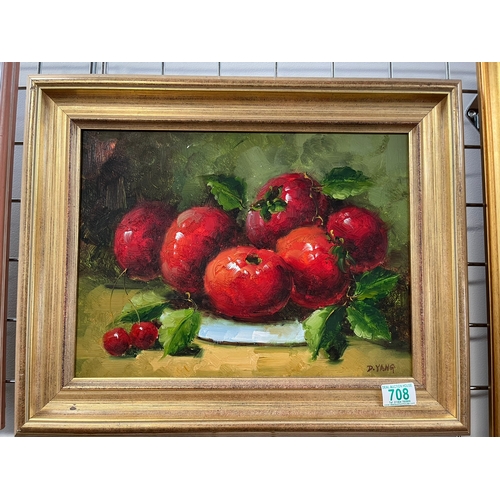 708 - Oil on canvas painting of persimmons signed D. Yang