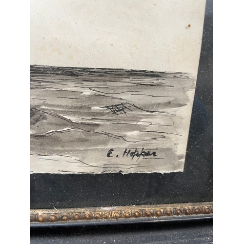 766 - Ink drawing of a ship at sea. Signed lower right - E. Hopper 

Possibly painted by Edward Hopper