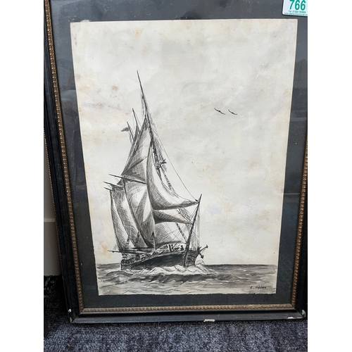 766 - Ink drawing of a ship at sea. Signed lower right - E. Hopper 

Possibly painted by Edward Hopper