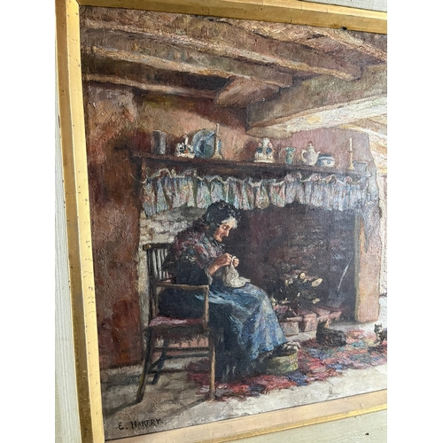 776 - E. Hartry (British) oil on canvas interior scene