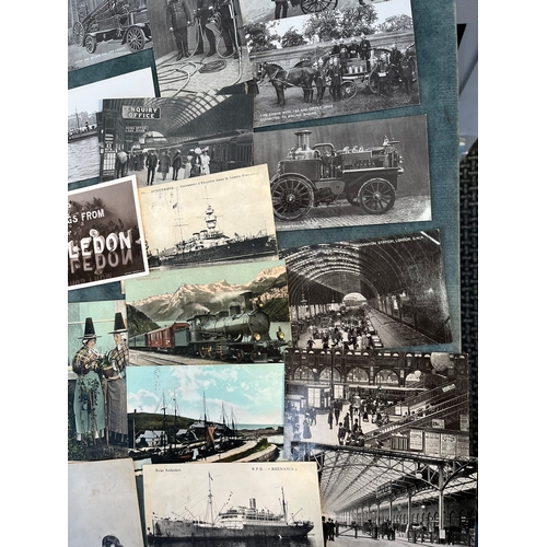 194 - Large lot of approximately 100 antique postcards - Ypres, train stations, Fire Engines, African.