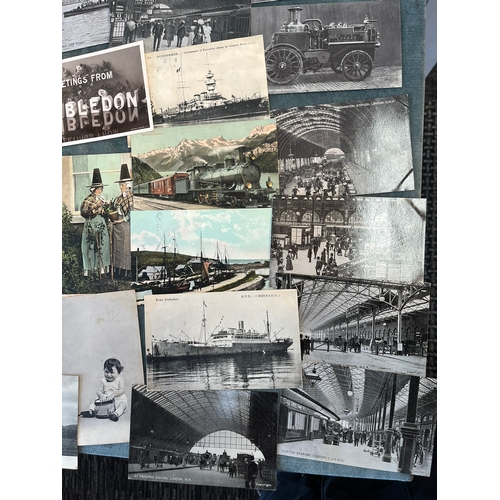 194 - Large lot of approximately 100 antique postcards - Ypres, train stations, Fire Engines, African.