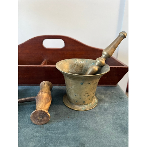 200 - Vintage kitchenalia - Wooden tray, pestle and mortar and food chopper