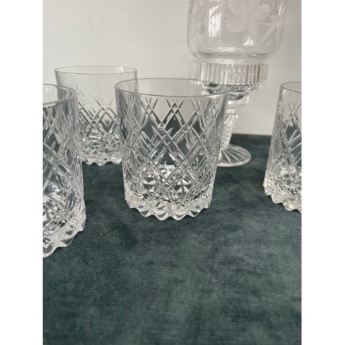 262 - 6 x Crystal tumblers + Royal Doulton crystal tealight holder