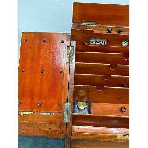 273 - Antique desk tidy/ stationary cabinet with built in calendar