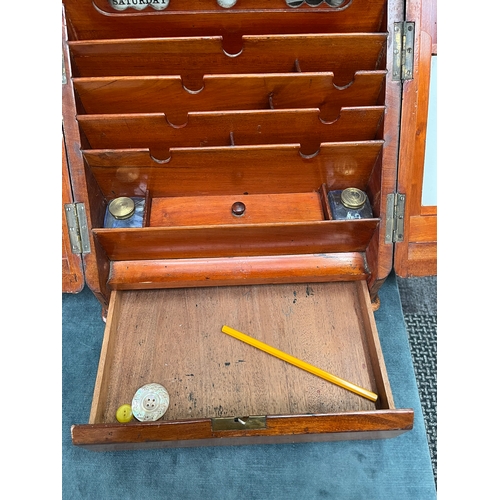 273 - Antique desk tidy/ stationary cabinet with built in calendar