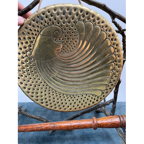 287 - Antique brass gong decorated with shell pattern