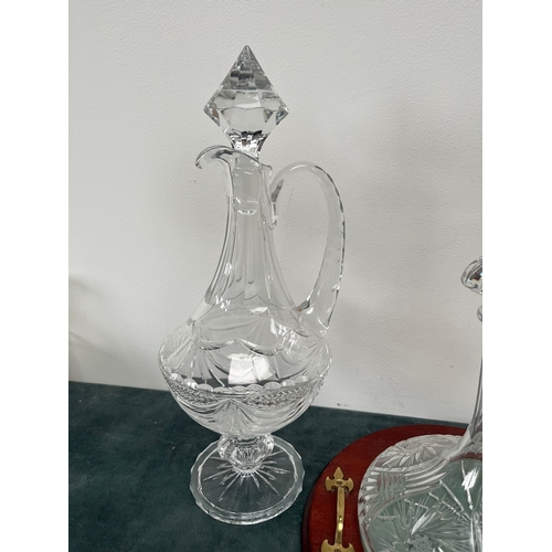 313 - Crystal ships decanter on stand and signed crystal claret jug