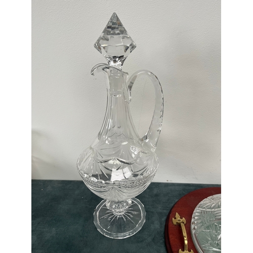 313 - Crystal ships decanter on stand and signed crystal claret jug