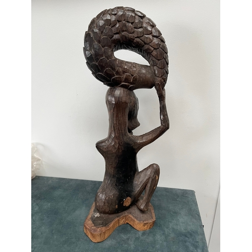 328 - Heavy carved African tribal fertility statue with pangolin