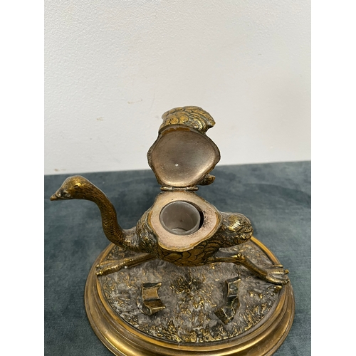 332 - Antique novelty inkwell in the form of a running ostrich