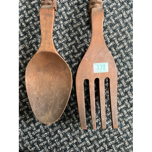 339 - Oversized wooden spoon and fork