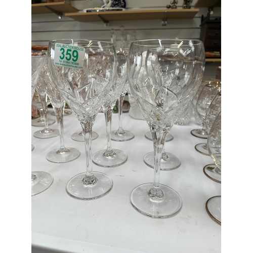 359 - 6 x Large crystal wine glasses 
6 x Rock crystal glasses