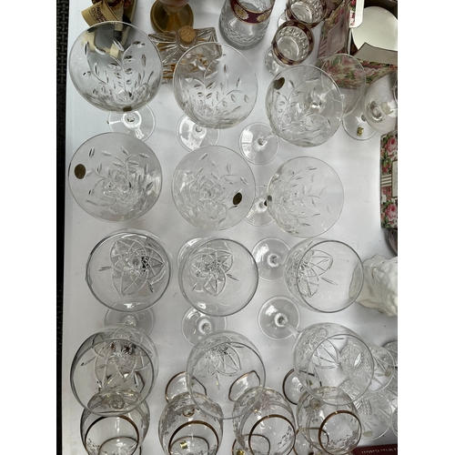 359 - 6 x Large crystal wine glasses 
6 x Rock crystal glasses