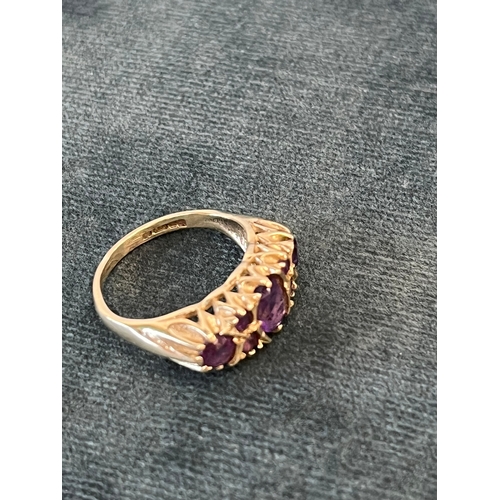 504 - Early victorian 9ct yellow gold ring. Set with purple amethysts 
Size L - 3.6g