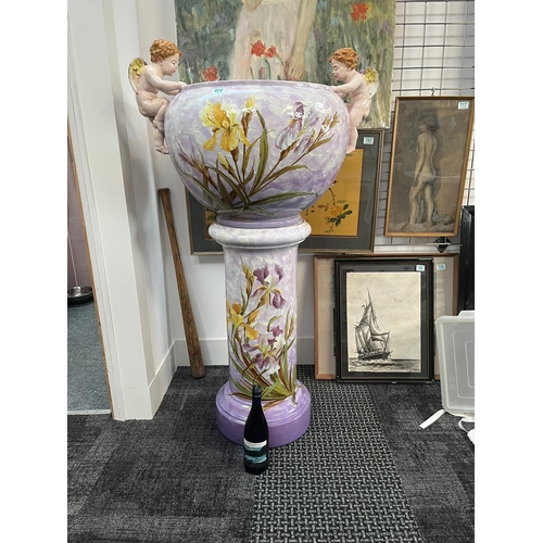 404 - Large Jerome Massier - Vallauris - Art Nouveau majolica jardiniere on stand, circa 1900 

132cm high