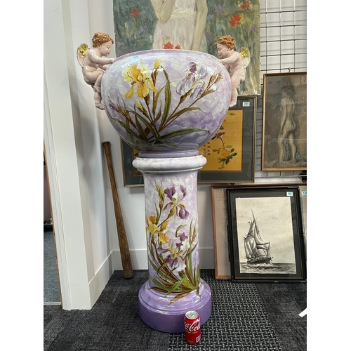 404 - Large Jerome Massier - Vallauris - Art Nouveau majolica jardiniere on stand, circa 1900 

132cm high