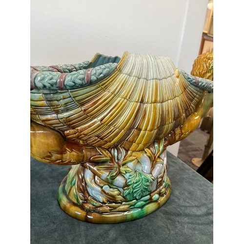 405 - Large antique Majolica jardiniere - decorated with mermaids and sea shells