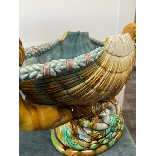 405 - Large antique Majolica jardiniere - decorated with mermaids and sea shells