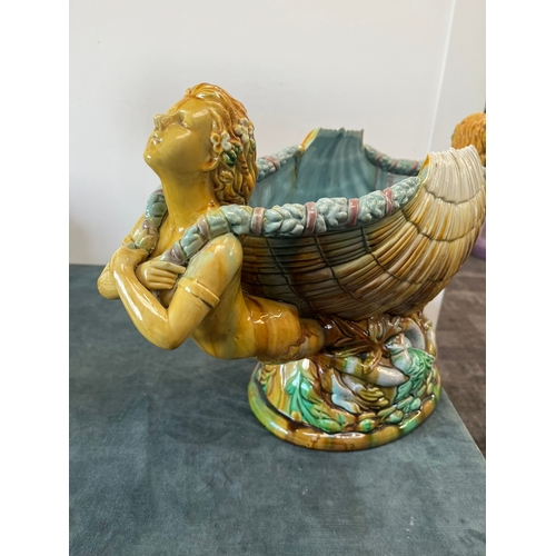 405 - Large antique Majolica jardiniere - decorated with mermaids and sea shells