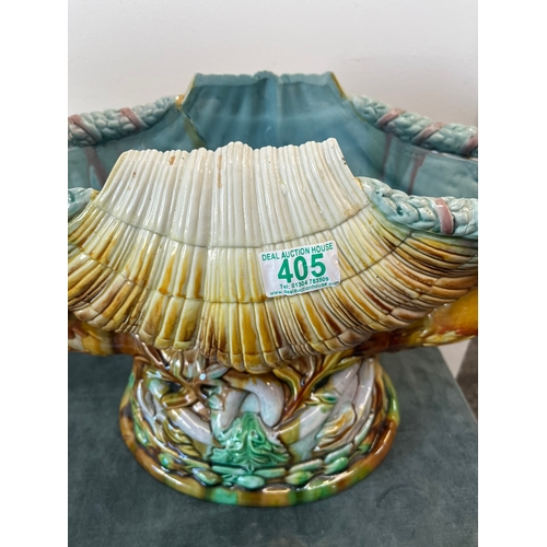 405 - Large antique Majolica jardiniere - decorated with mermaids and sea shells