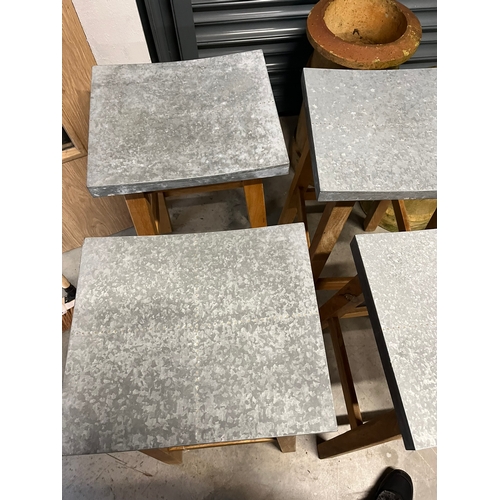 1 - Set of four industrial style bar stools. Galvanized seat bases with pin details