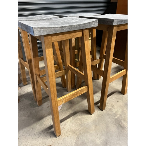 1 - Set of four industrial style bar stools. Galvanized seat bases with pin details