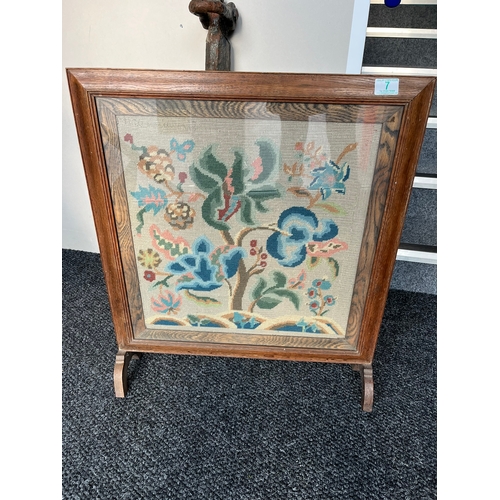 7 - Wooden framed embroidered fire screen