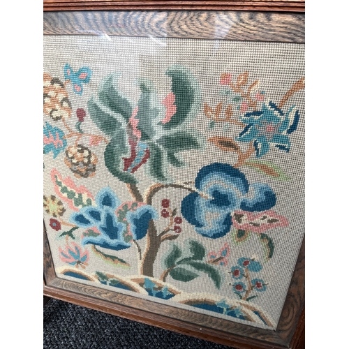 7 - Wooden framed embroidered fire screen