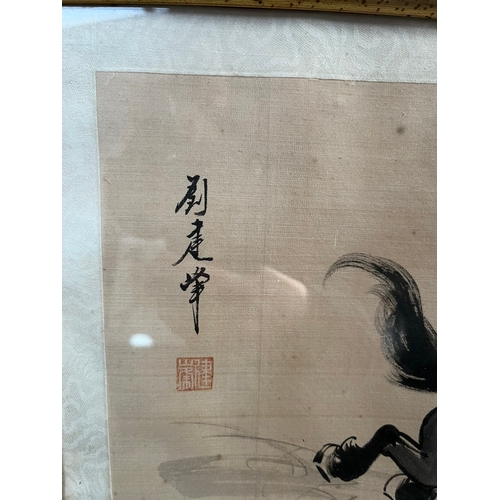 725 - Chinese silk painting of leaping horse - signed