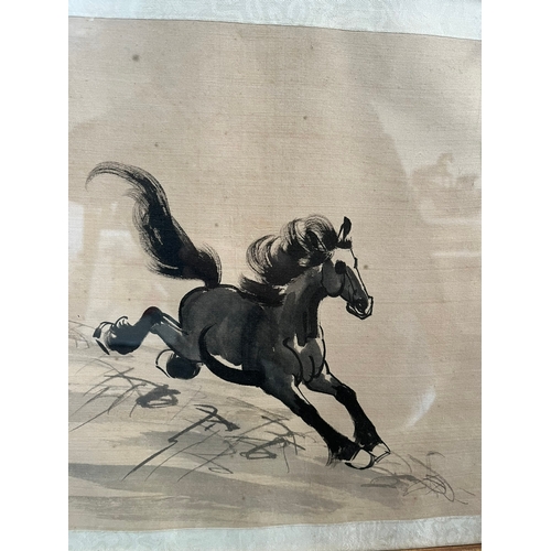 725 - Chinese silk painting of leaping horse - signed