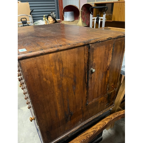 46 - Large antique chest of collectors drawers with a side cupboard