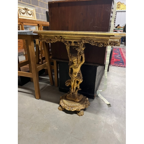 56 - Gold gilt cherub hall table with glass top