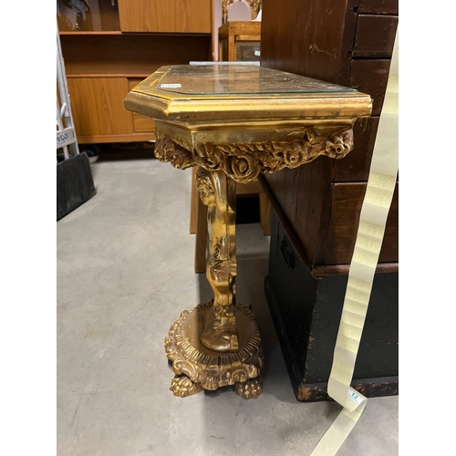 56 - Gold gilt cherub hall table with glass top