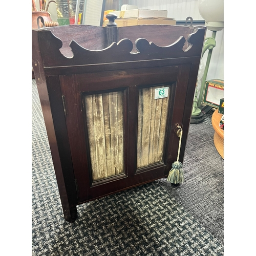 63 - Small glazed wall hanging corner cupboard