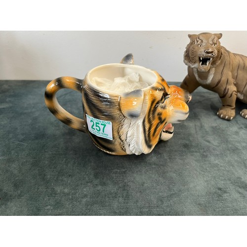 257 - Vintage tiger cup and one other resin tiger