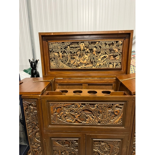 16 - Oriental carved drinks bar/ cabinet