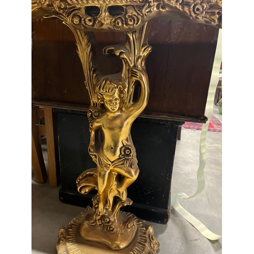 56 - Gold gilt cherub hall table with glass top