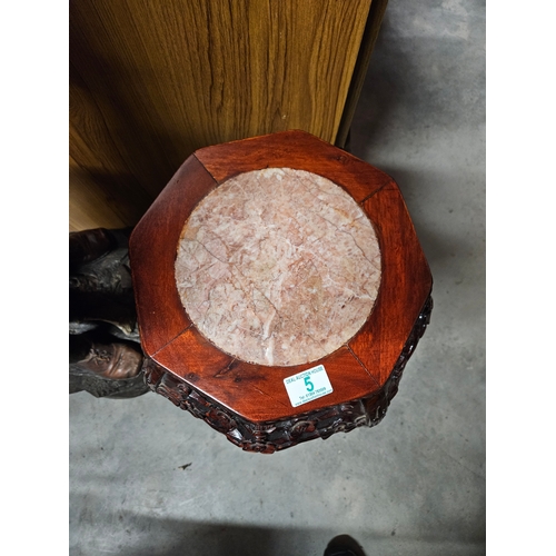 5 - Oriental marble topped carved table