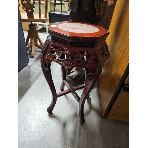 5 - Oriental marble topped carved table