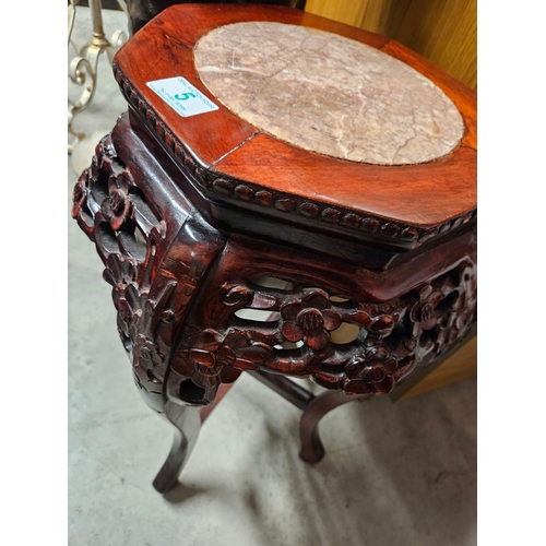 5 - Oriental marble topped carved table