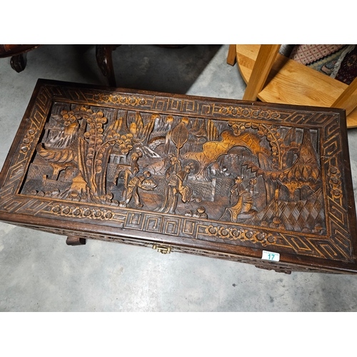 17 - Camphor wood carved oriental trunk