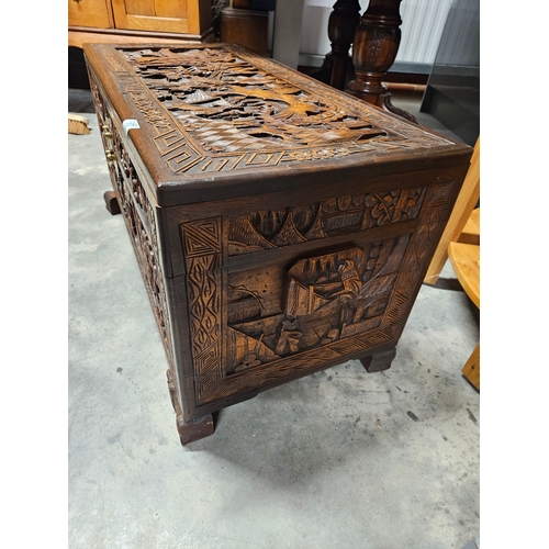 17 - Camphor wood carved oriental trunk