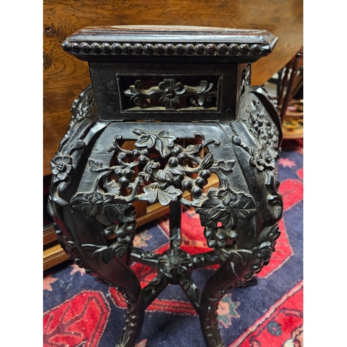 25 - Oriental carved hardwood and marble topped table