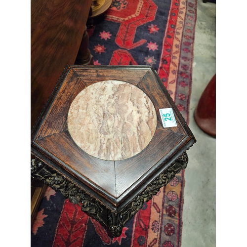 25 - Oriental carved hardwood and marble topped table