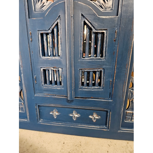 36 - Blue painted mirror with opening doors