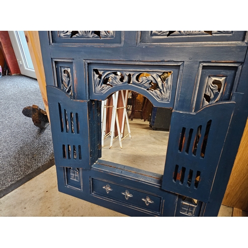 36 - Blue painted mirror with opening doors