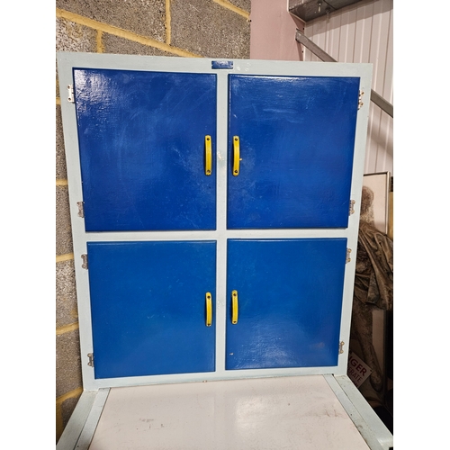 57 - Blue painted and enamel retro kitchen cabinet